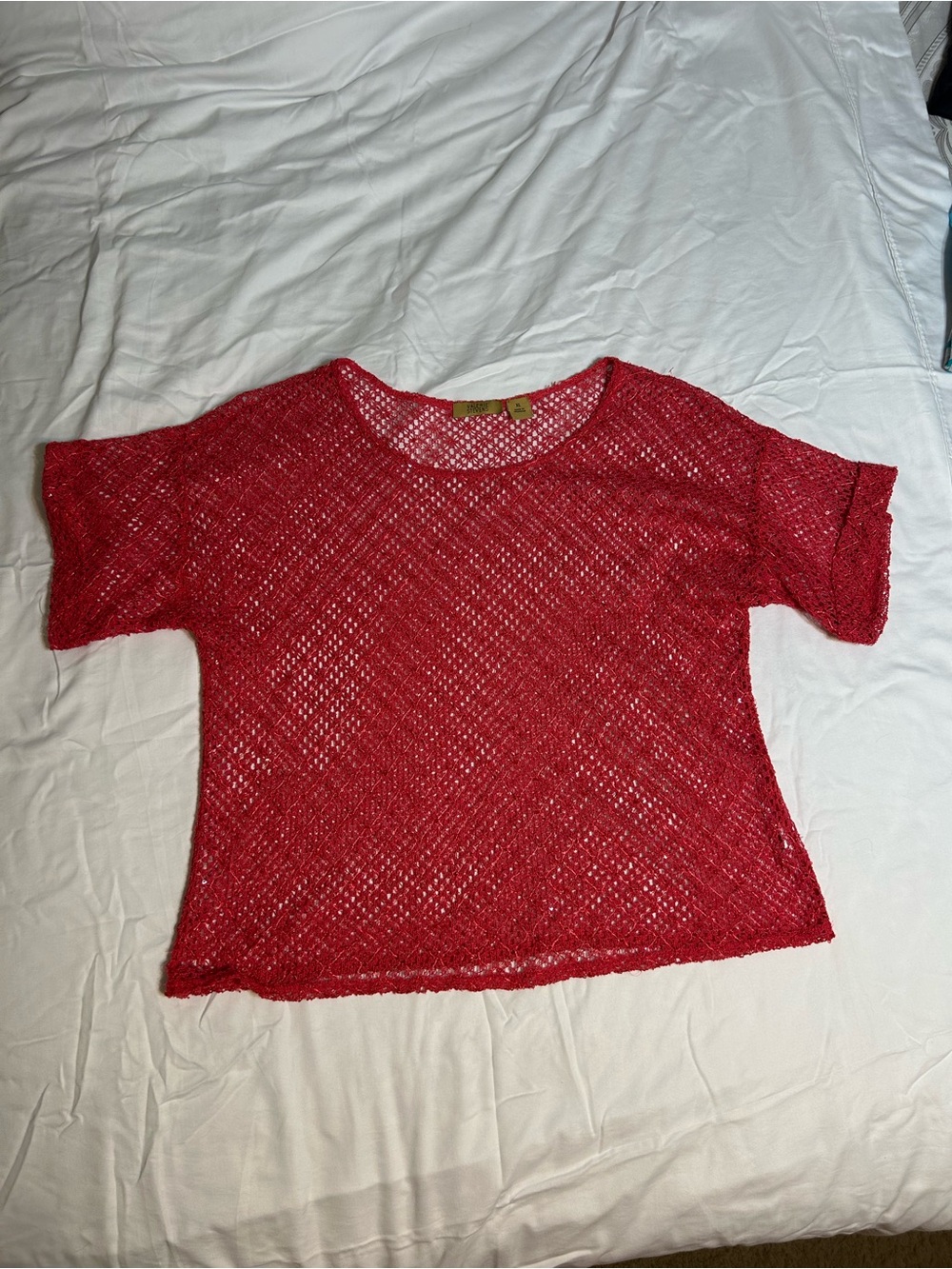 Valerie Stevens Red Open-Knit Short Sleeve Crop Top